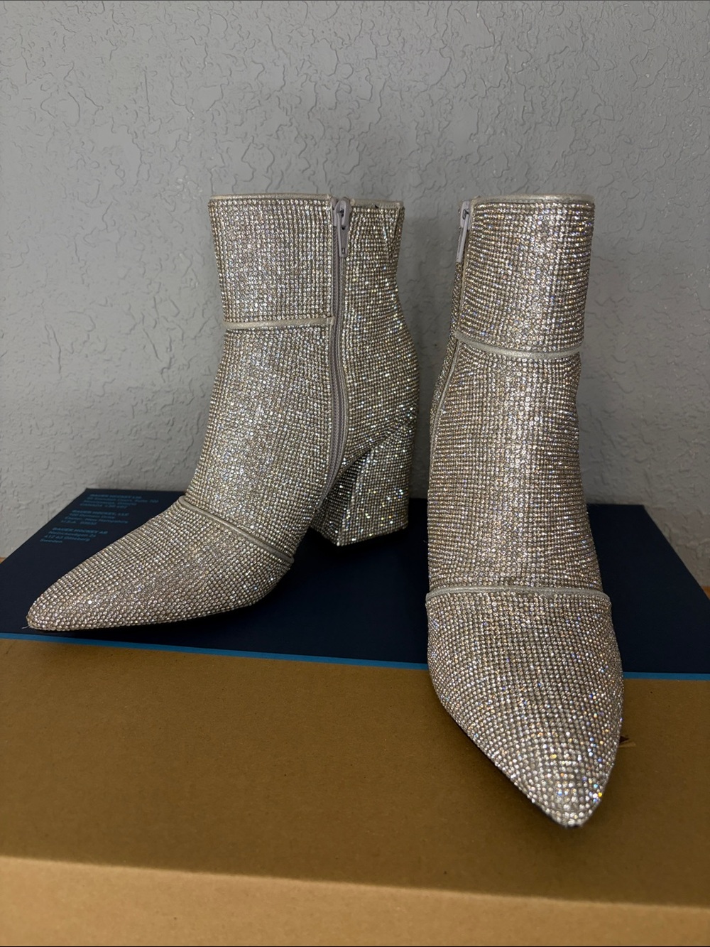 Target Silver Crystal Embellished Pointed-Toe Ankle Boots